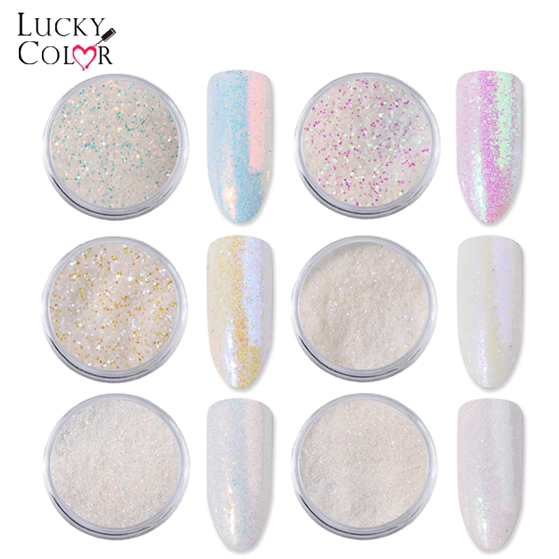 

6pcs/set White Sequins Nail Art Glitter Powder Holographic Mermaid Dust Small Flakes Decorations For DIY Nails Shiny Pigment