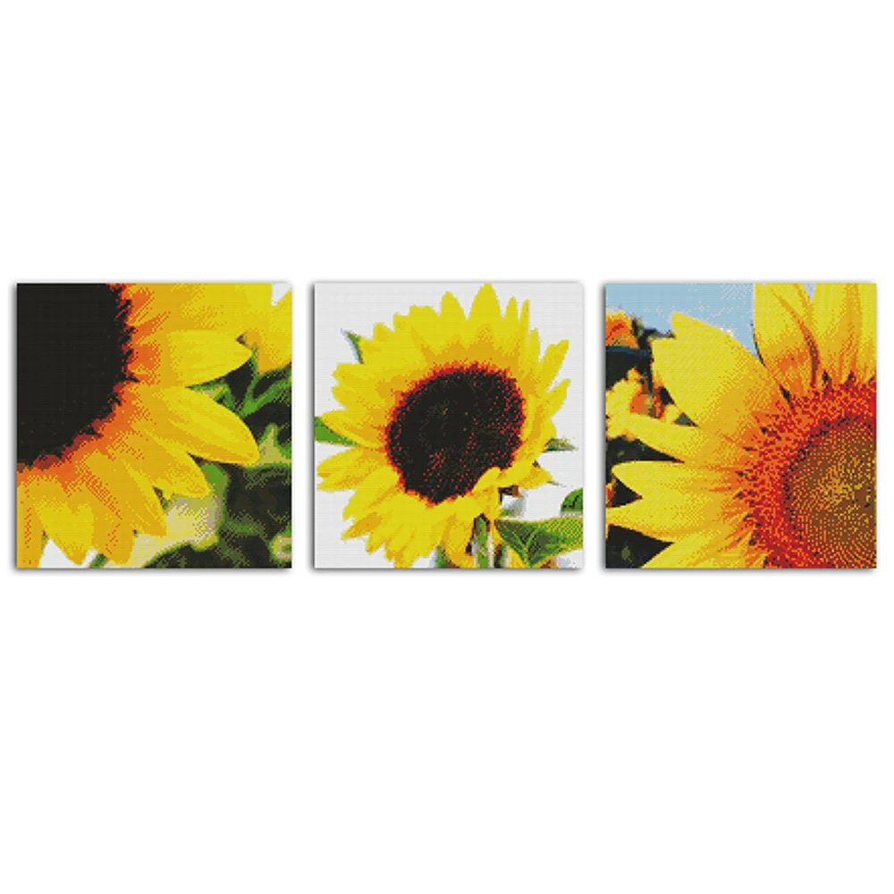 

NKF Sunflower flowers triptych joy sunday canvas cross stitch needlework sets for embroidery goods home decor diy kits DMC 14CT