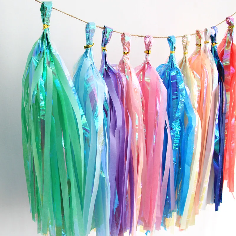 

Cyuan 5Pcs Rainbow Neon Color Metallic Fringe Tissue Tassels Paper Tassel for Unicorn Mermaid Theme Birthday Baby Shower Decor