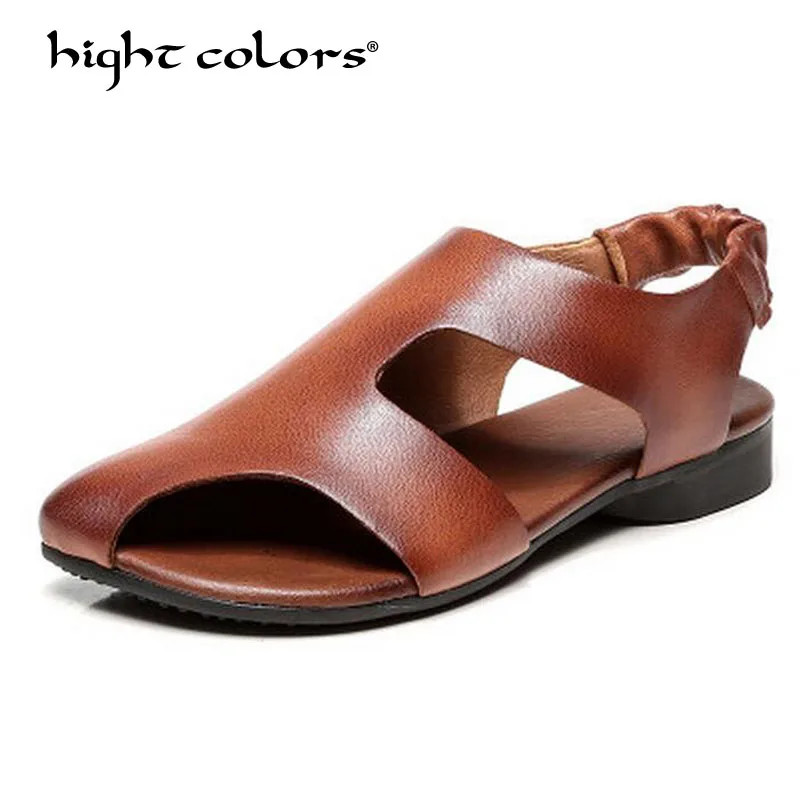 

Brand Womens Retro Flat Sandals 2018 Summer Fashion Cut Out Genuine Leather Gladiator Sandals Casual Dress Girl T-8916