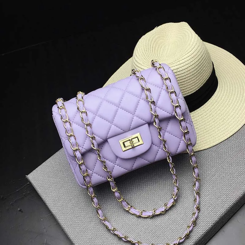 Роскошные сумки для женщин дизайнерские Daimond решетки овечья цепь кожи сумки через плечо Lingge каналов сумки мешок основной - Цвет: Фиолетовый