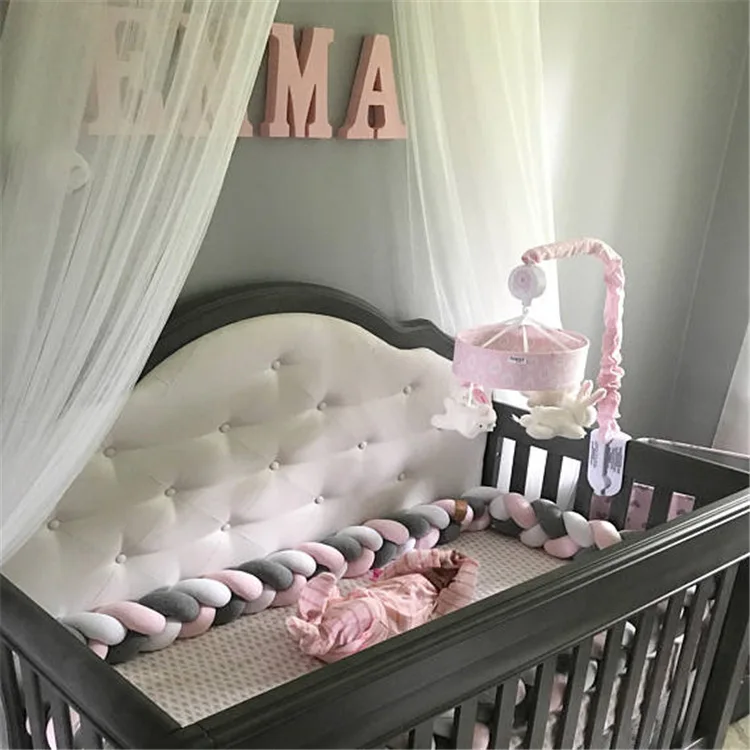 

New Arrival Hot-selling 4M Baby Protect Colorful Handmade Long Soft Knot Pillow Braided Weaving Plush Crib Bed Bumper Decorative
