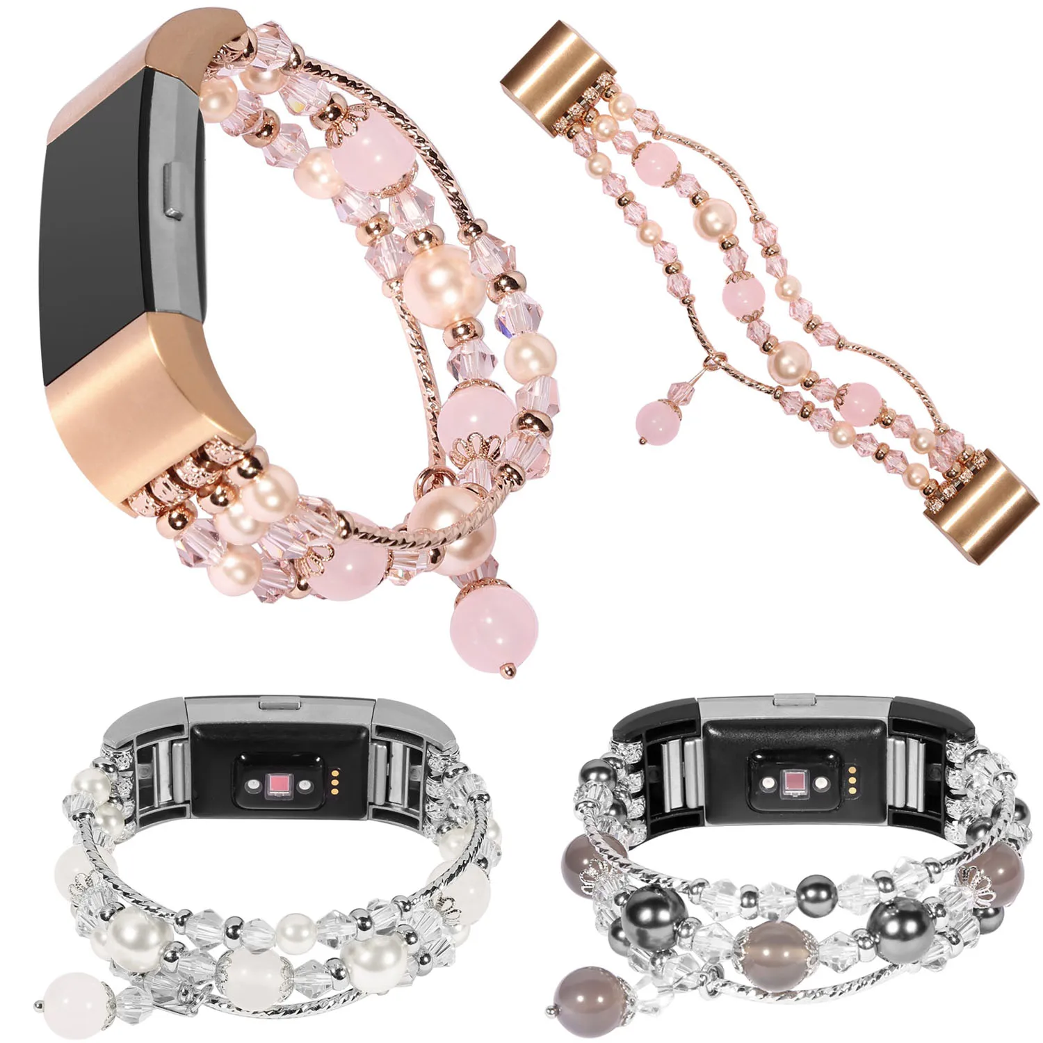 

Bling Pearl Agate Watch Strap for Fitbit Charge 2 Band Women's Watch Band Replacement Strap with Retail Package