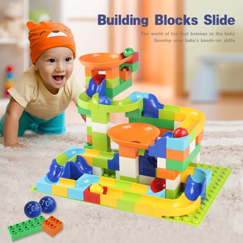 

112-224Pcs Big Size Building Blocks Brick Marble Race Run Maze Ball Track Funnel Slide Compatible Legoed Duploed Plastic Block