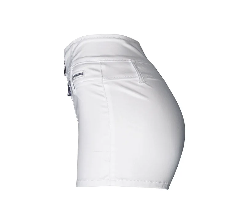 Высокая Талия шорты из полиуретана Для женщин 2019 Европа и Америка high Street мото & байкерские шорты Femme черный, белый цвет молния Fly Spodenki Damskie