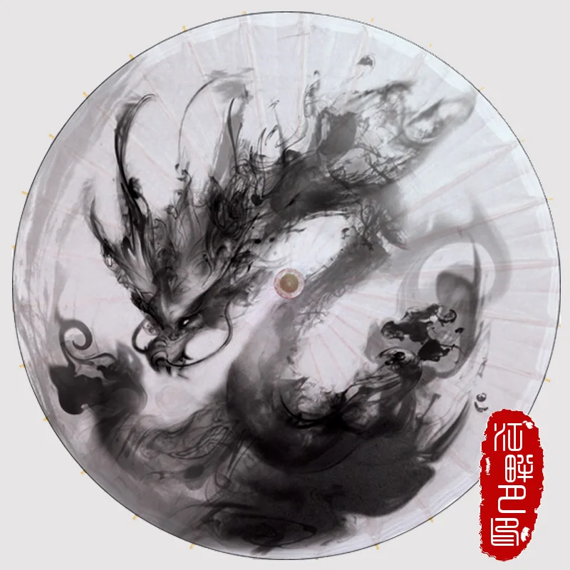 

Chinese Painting Traditional Dragon Handmade Umbrella SUnahde Parasol Decoritive Oiled Paper Umbrella