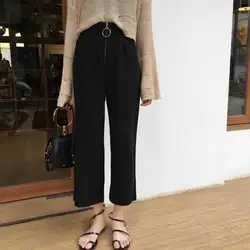 2018 женские повседневные брюки с низкой талией Широкие Брюки расклешенные длинные брюки палаццо брюки однотонные Высокие эластичные брюки