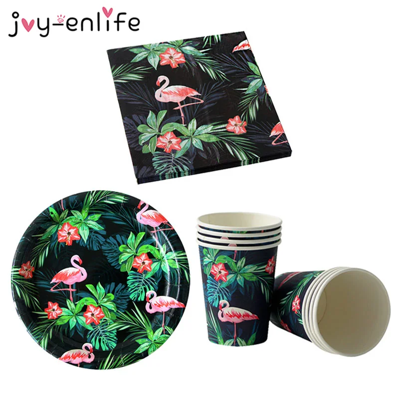 

Birthday Party Disposable Tableware Set Flamingo Party Paper Plate Cup Napkin Summer Hawaii Luau Flamingo Event Party Supplies