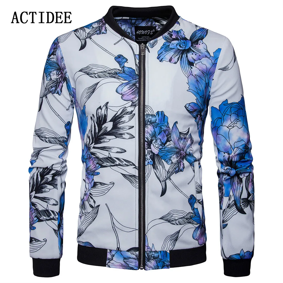 New Men's Floral Printing Jacket Men Stand Collar Flower Coat Menin Jackets from Men's Clothing