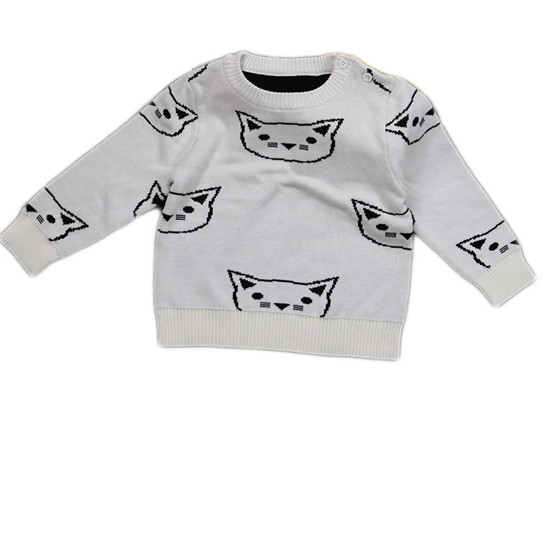 Модные свитера для маленьких девочек свитер с рисунком кота для мальчиков осенне-зимний детский пуловер Топы, хлопковая трикотажная одежда для малышей возрастом от 1 года до 8 лет