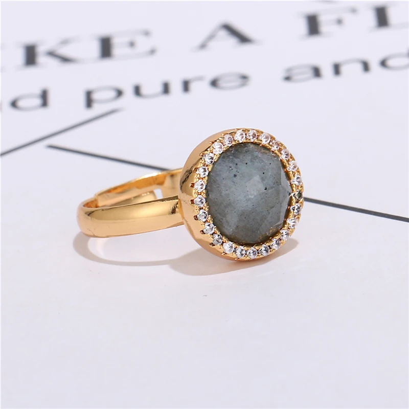 Натуральные круглые кольца из лабрадорита роскошные циркониевые с
