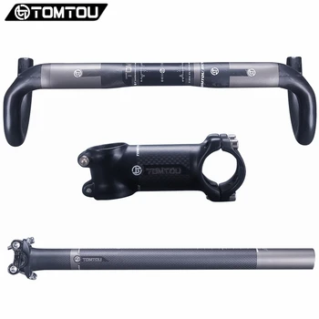 

TOMTOU Full Carbon Fibre Road Bicycle Handlebar Sets Cycling Bike Bent Bar + Seat Post + Stem Matte Black - TX9T98