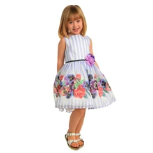 Yatheen/платье в полоску с цветочным рисунком для девочек от 2 до 6 лет, платье-клеш Детские праздничные платья