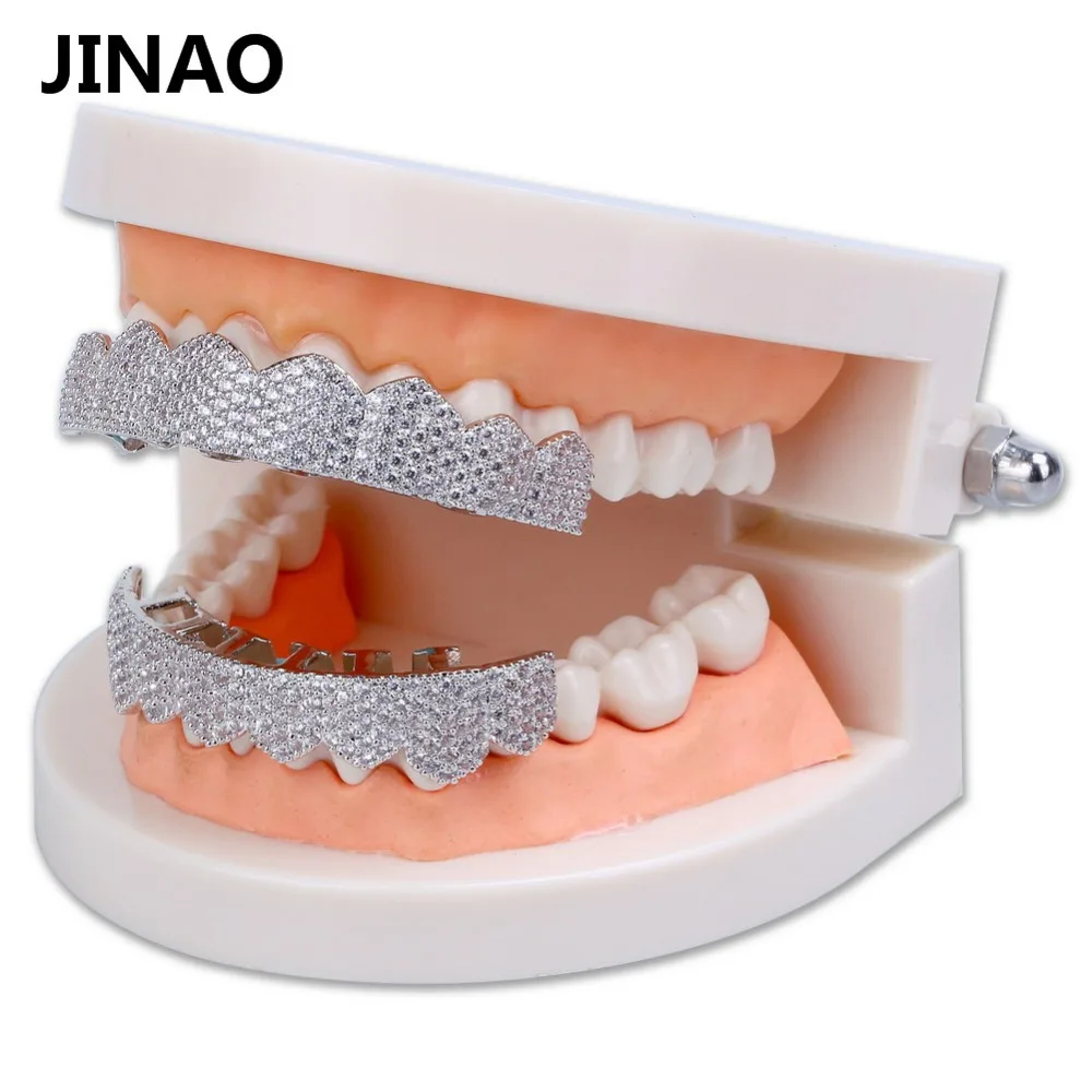 JINAO Золото Серебро Цвет Iced Out золото Grillz Кристалл ювелирные изделия верхнее дно грили зубы ювелирные изделия для тела хип-хоп Bling AAA кубический циркон