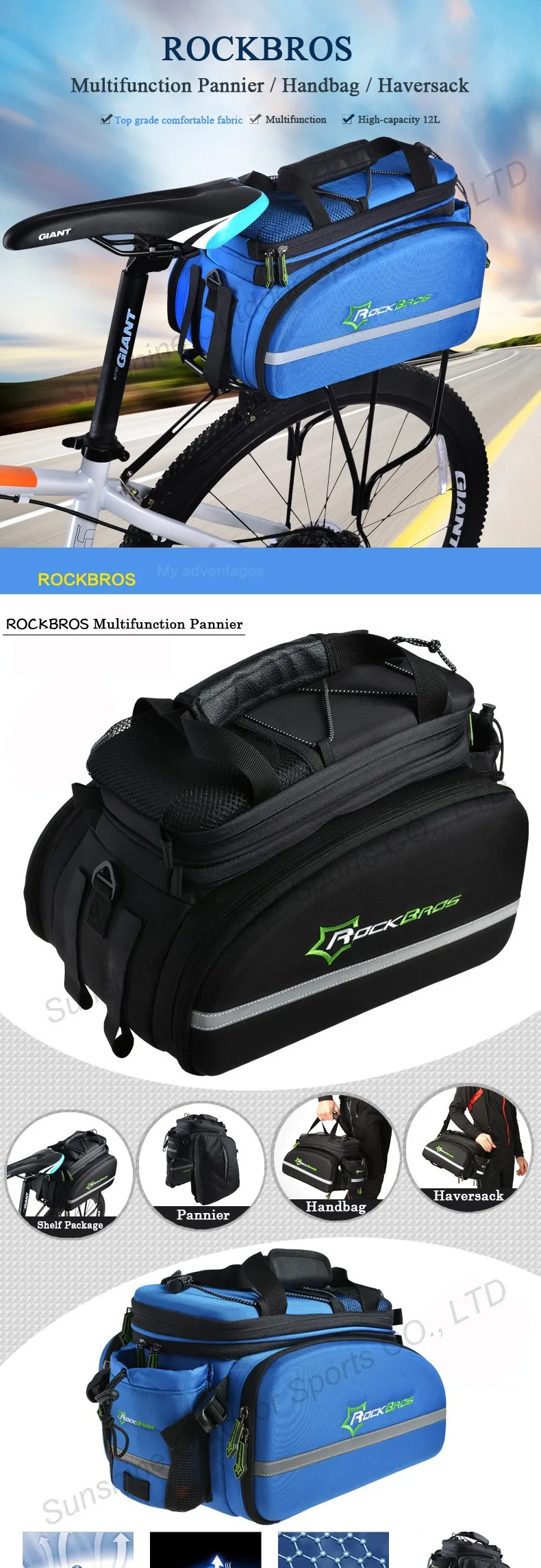 Clearance Rockbros 12L Mountain Bike Bag 3 In 1 Rear Rack Shoulder Sotrage Carrier Bags Handbag  Bicycle Trunk Cycling Saddle Bag 1
