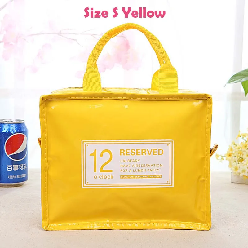 Сумка-холодильник женская переносная функциональная PU блестящая Изолированная Термосумка для еды для пикника детская сумка-холодильник для ланча Сумка-тоут - Цвет: Yellow Size S