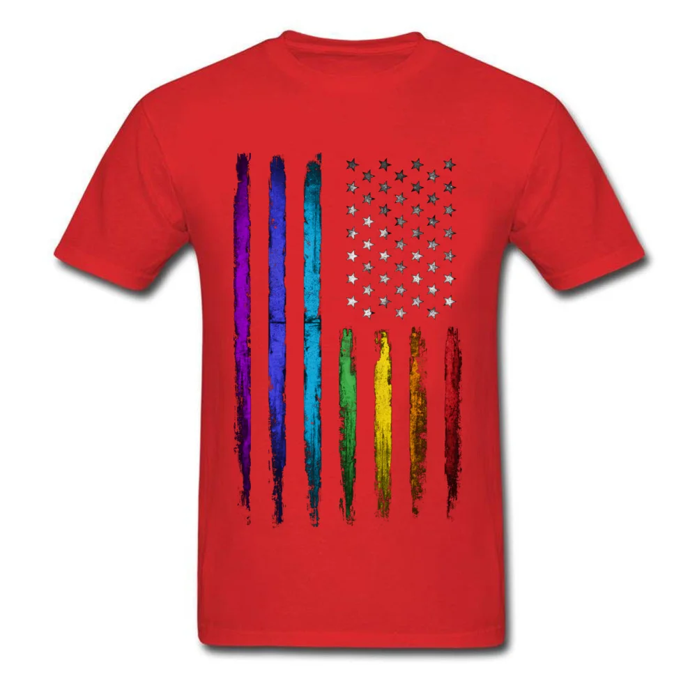 American rainbow flag T-shirts for Men Simple Style Summer/Autumn Tops & Tees New Arrival Clothing Shirt Crew Neck 100% Cotton American rainbow flag red