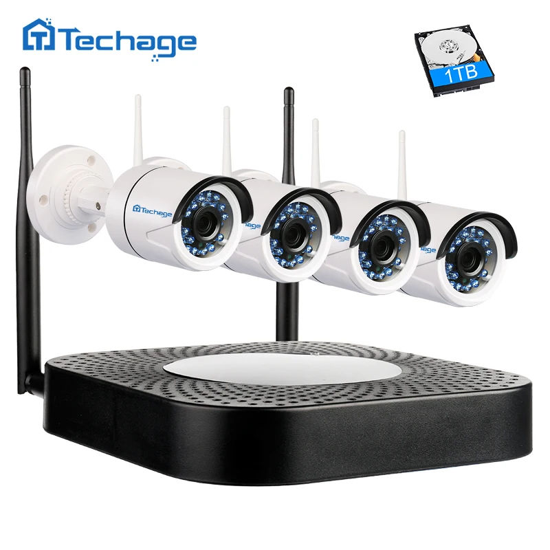 Techage 4CH Home Security Wifi CCTV System Wireless NVR Kit 720P 1.0MP