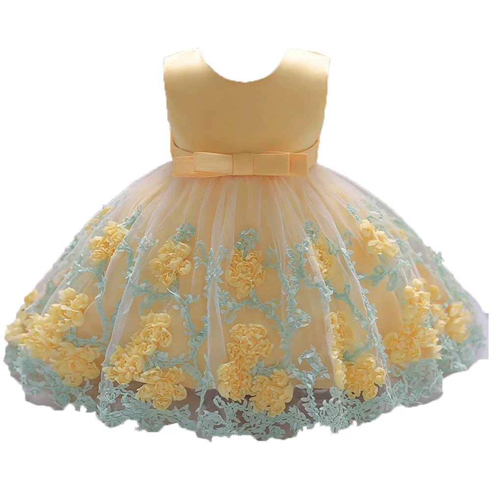 Платье-пачка принцессы с цветочным принтом для маленьких девочек; Торжественная одежда без рукавов с бантом; платья с кружевными рюшами; платье с вышивкой
