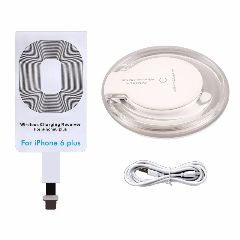 100% NEW Universal Qi Mobile Wireless Charger with Receiver Pad Coil with USB Charging Cable for apple iPhone 6 6S 6plus 5 5S 5C (02)