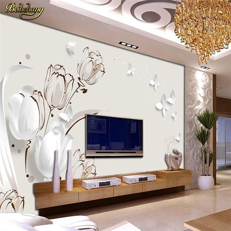 

beibehang Custom Tulip Butterfly 3D Mural Wallpaper Painting Mural Living Room Sofa Bedroom TV Backdrop Wall paper Home Decor