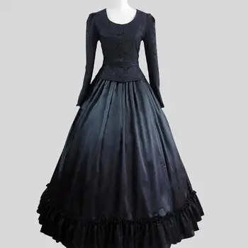 

Customized 2018 O-Neck Black Long Sleeve Gothic Victorian Party Dresses Classic Retro Marie Antoinette Ball Gowns Costumes
