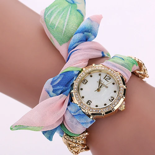 Для женщин Мода Multicolor длинные ткань Группы бантом Аналоговые кварцевые наручные часы