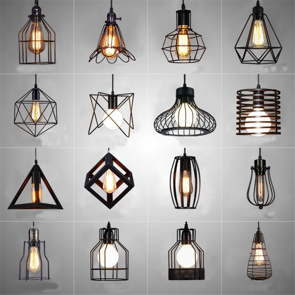 

Nordic LED Cage Pendant Lights Retro Industrial Style Coffee Restaurant Personality Bar Iron Cage Art Hanging Line Lamp