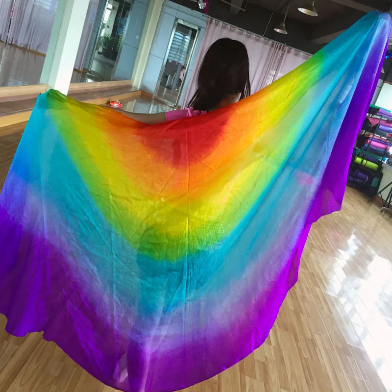 

HOT half-Circle Rainbow color 100% real silk belly dancing Veils nice gradient dancing Veil for women belly dance accessory