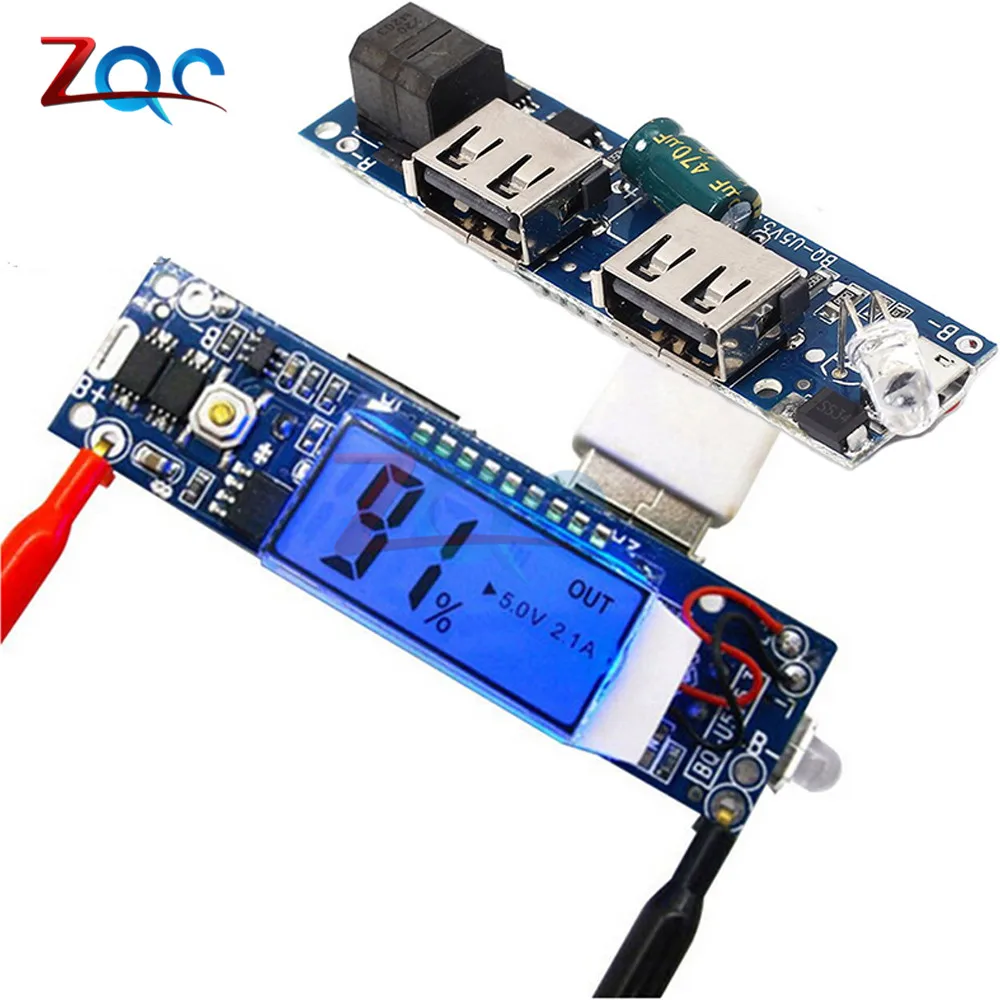 

5V 2.1A 1A 2A Mobile Power Bank Charger Module LCD Display 18650 Lithium Battery Charging Board Double USB For iPhone/Android