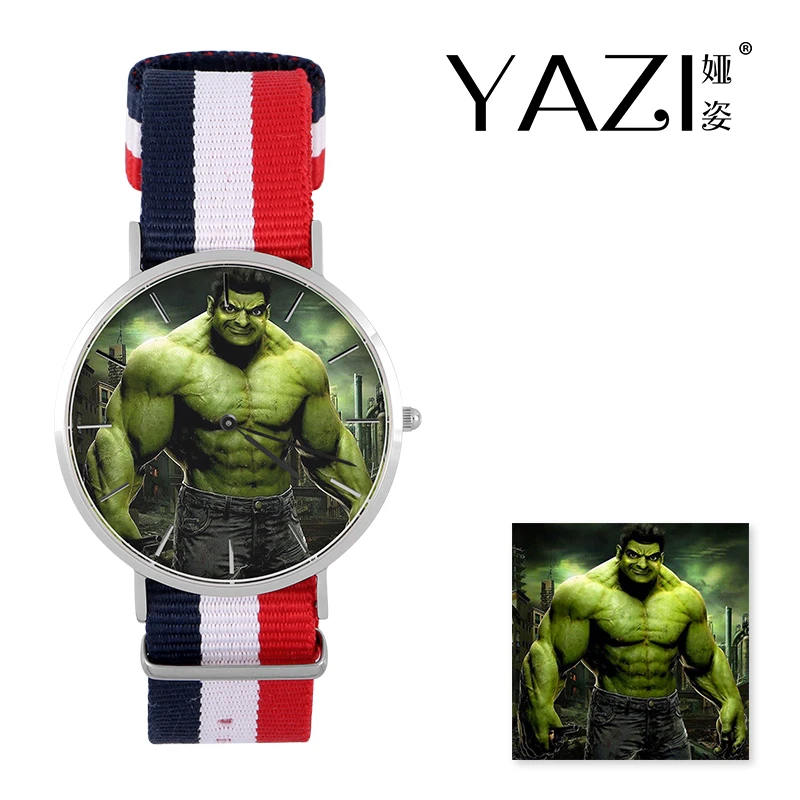 

YAZI Unique Wrist Watch The Hulk(comics) Lucky Logo Quartz Watch Nylon Band Stainless Steel Case Waterproof Watch Memory Gift