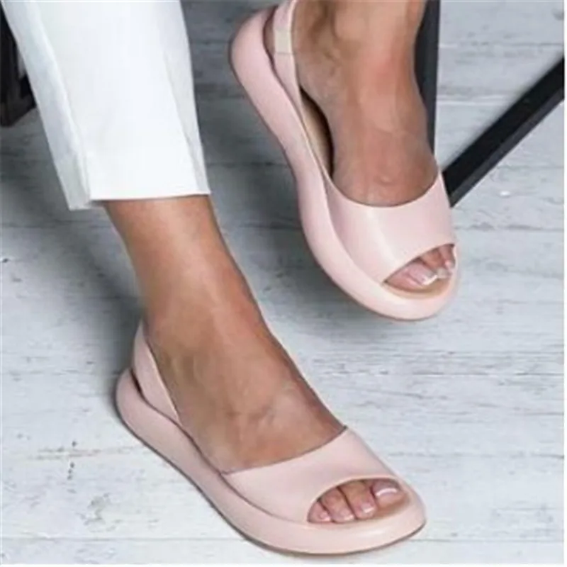 WENYUJH/ Летние босоножки на танкетке; белые модные пикантные женские Босоножки с открытым носком на платформе, увеличивающие рост; туфли-лодочки; цвет розовый; большие размеры 34-43