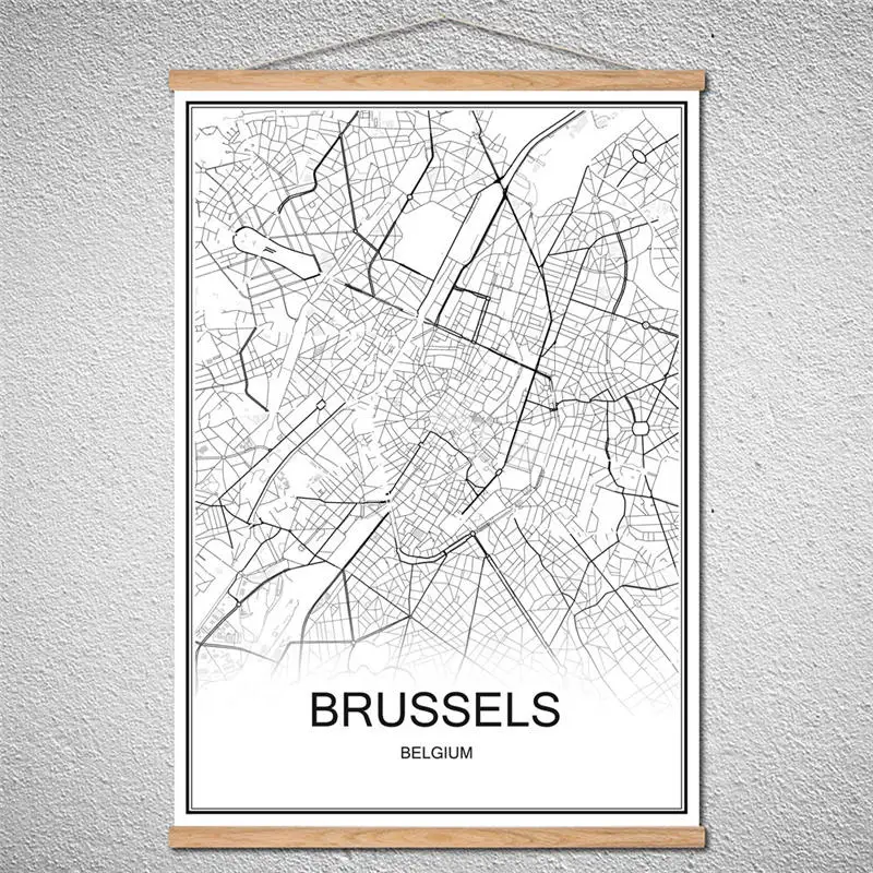 

Customized Pattern BRUSSELS Modern poster World City map Oil Painting Canvas Abstract Cafe With Frame Home Decor print picture