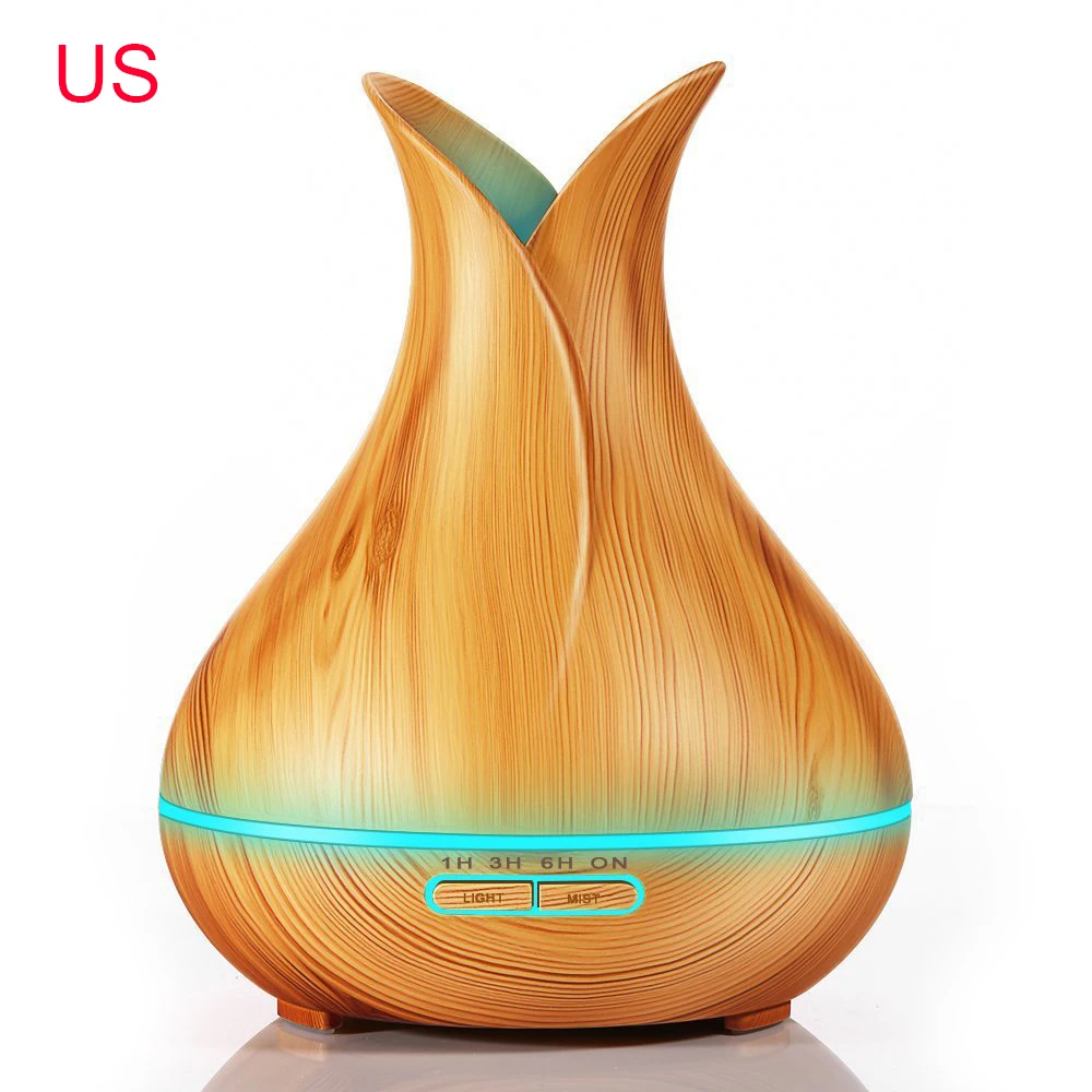 Ultrasonic Air Humidifiers Aroma Essential Oil Diffuser for Office Home with Wood Grain 7 Color Changing LED Lights - Цвет: Light Wood America