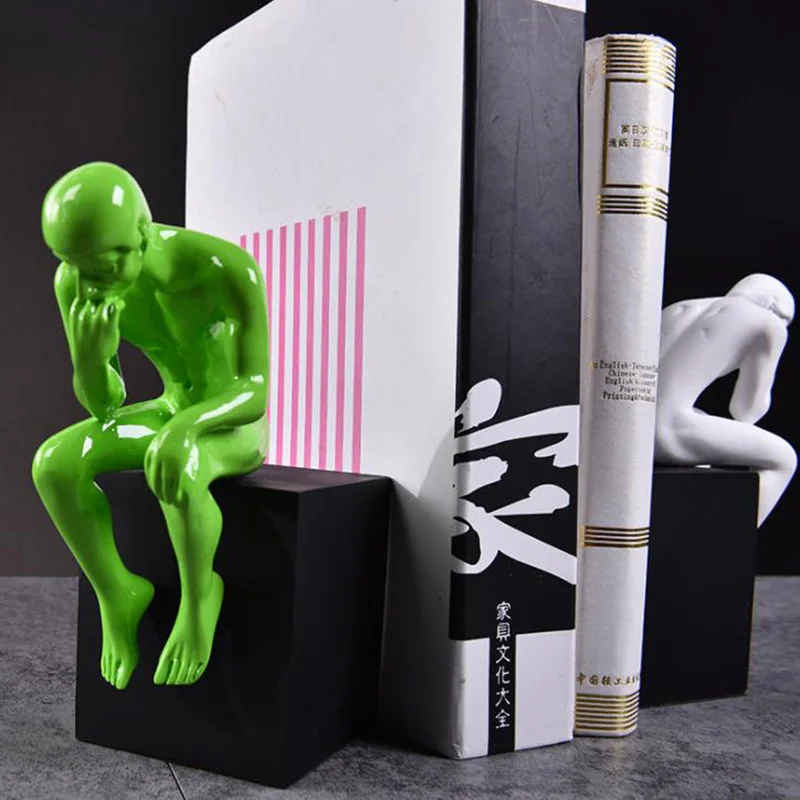 1 пара Творческий дизайн рисунка Thinker смолы книгодержатель полка держатель