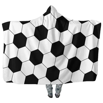 

Oversized Soccer Pattern Hooded Sherpa Blanket Soft Printed American Football Fans Cloak