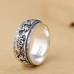 S925 серебряное кольцо Оптовая пе процесс буддийский текст шесть слов вращающиеся кольца