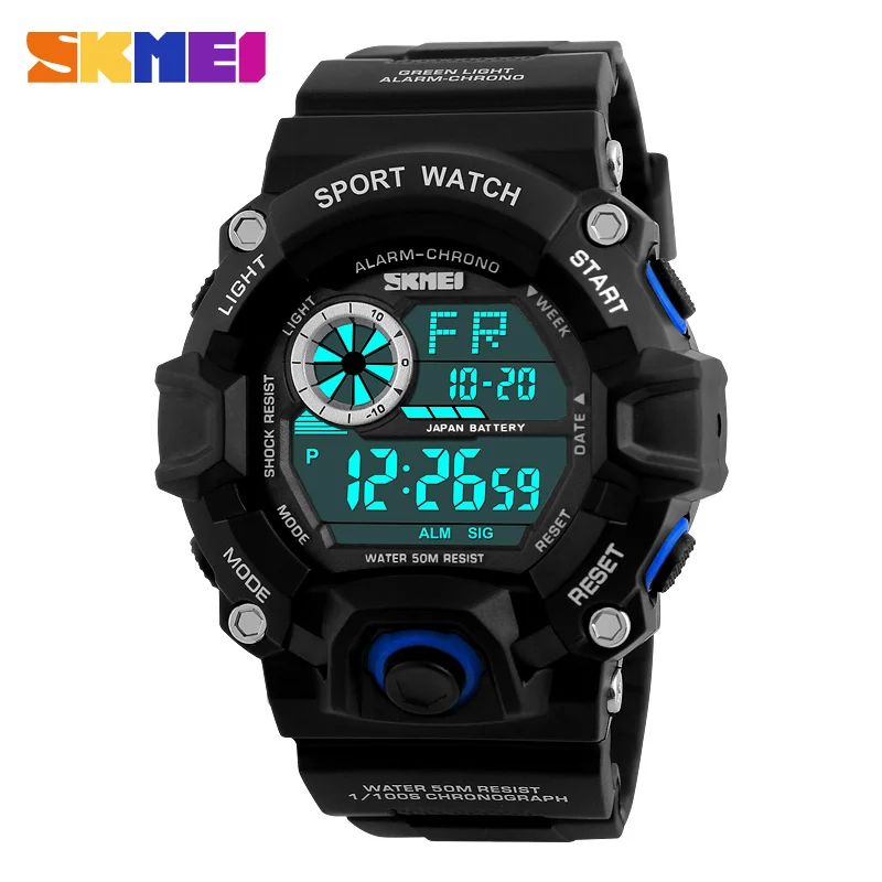 S SHOCK мужские спортивные часы SKMEI люксовый бренд камуфляжные военные часы цифровые светодиодные водонепроницаемые наручные часы Relogio Masculino - Цвет: Blue