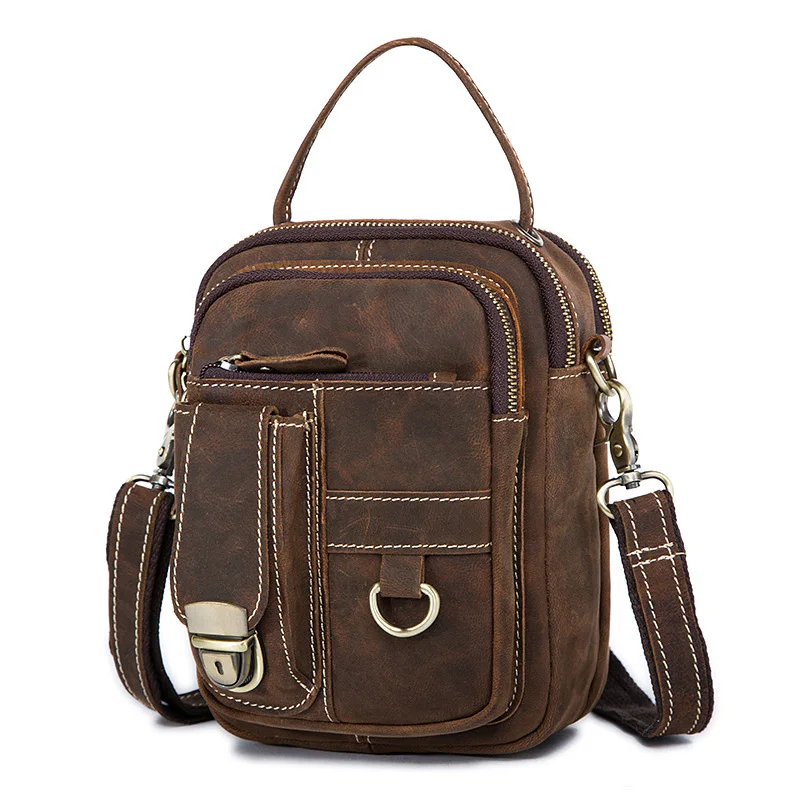 

LJL-Mva Cowhide Shoulder Bag Vintage Messenger Bag Leather Handbag Business Briefcase Small Multi-Function Bag