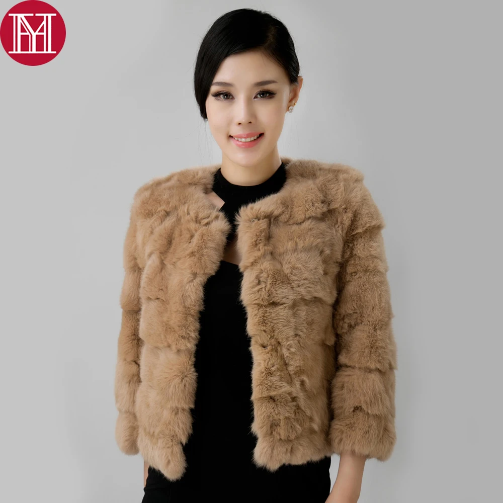 

2019 New Style O-Neck Women 100% Natural Rabbit Fur Jackets Fashion Real Rabbit Fur Coats Lady Slim Short Rabbit Fur Outerwears
