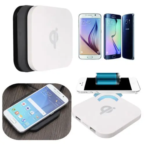 

Portable Qi Wireless Charger Charging Pad 2 Usb Ports Q8 Chargers For iPhone Samsung Galaxy color Black