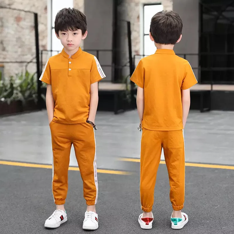 Спортивный костюм для мальчиков-подростков комплект детской одежды из двух предметов, топ и штаны Повседневная летняя одежда с короткими рукавами для мальчиков от 3 до 13 лет