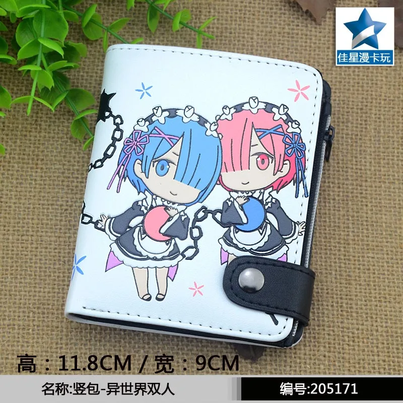 

Anime Re: Zero kara Hajimeru Isekai Seikatsu PU Short Wallet/Purse with Button & Interior Zipper Pocket Printed with Rem & Ram