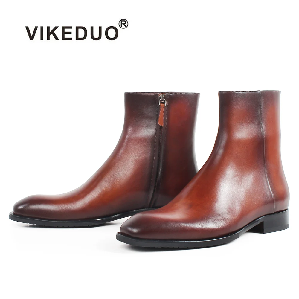 VIKEDUO мужские Ботильоны из натуральной коровьей кожи с квадратным носком