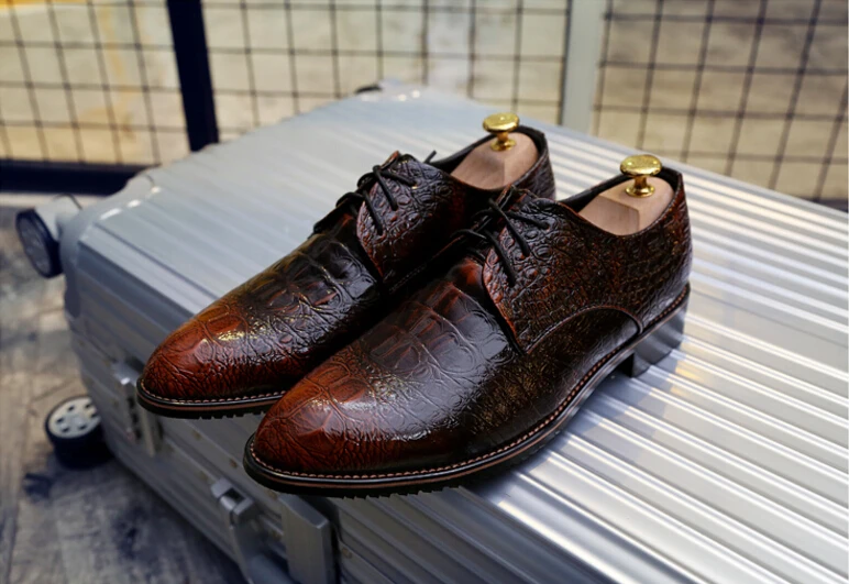 Movechain/Новые Модные Мужские модельные туфли из крокодиловой кожи на шнуровке; мужские деловые туфли-оксфорды для офиса; мужские повседневные туфли на плоской подошве для вождения