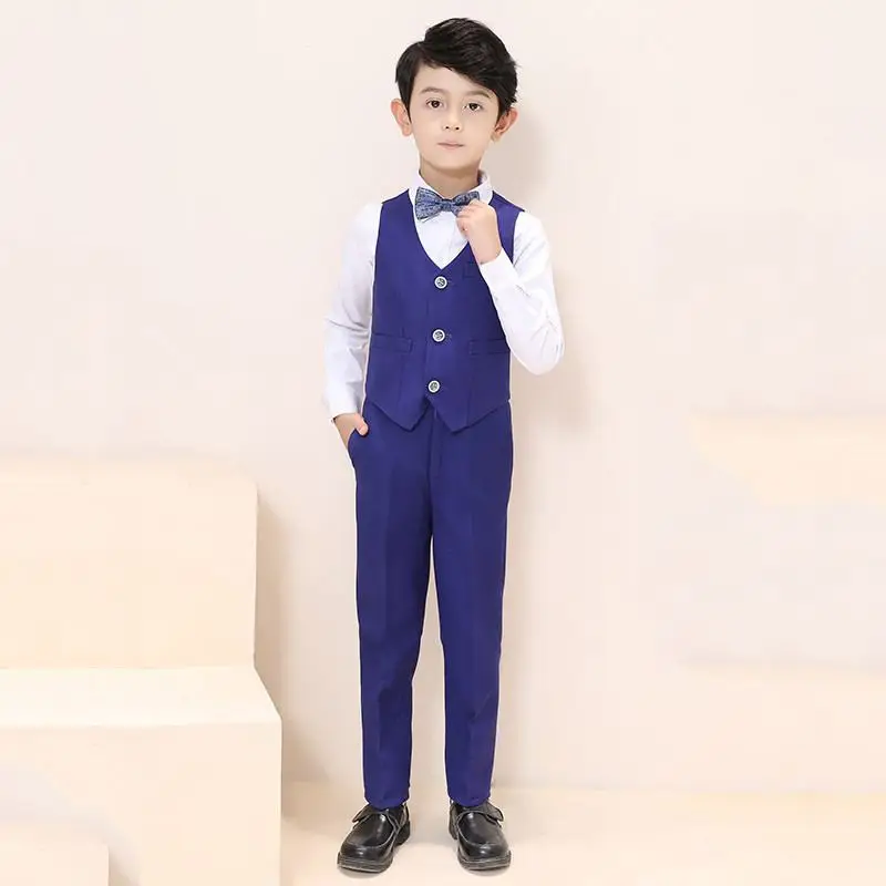 4pcs set A shen lan Детский костюм для мальчиков Для Свадебное пианино вечерние для мальчиков пиджак+ жилет+ брюки+ рубашка+ галстук-бабочка 2/4/5 предмета в комплекте для маленьких мальчиков костюмы официальная одежда Y128 - Цвет: 4pcs set A shen lan