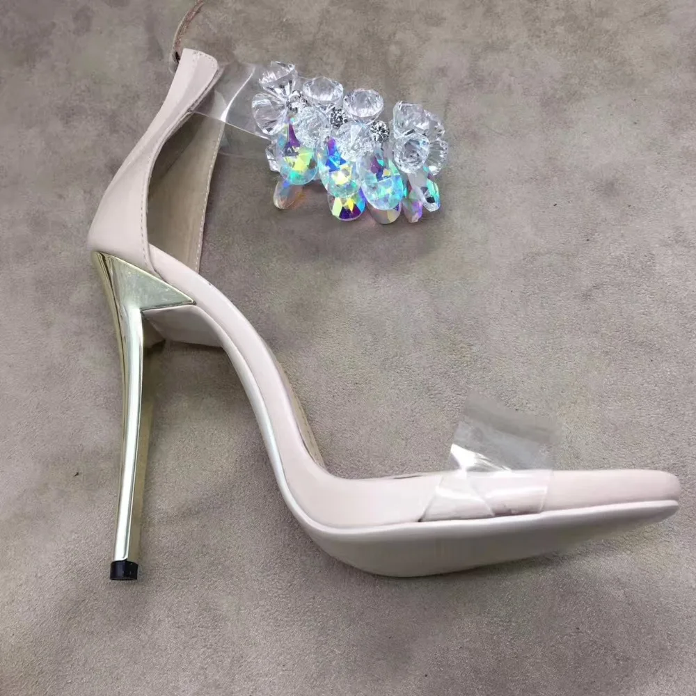 Стильные украшения бисером женские босоножки Супер Высокий каблук-шпилька с открытым носком и закрытой пяткой; переплетающийся ремешок; обувь на молнии Хрустальный Bling обувь для вечеринок