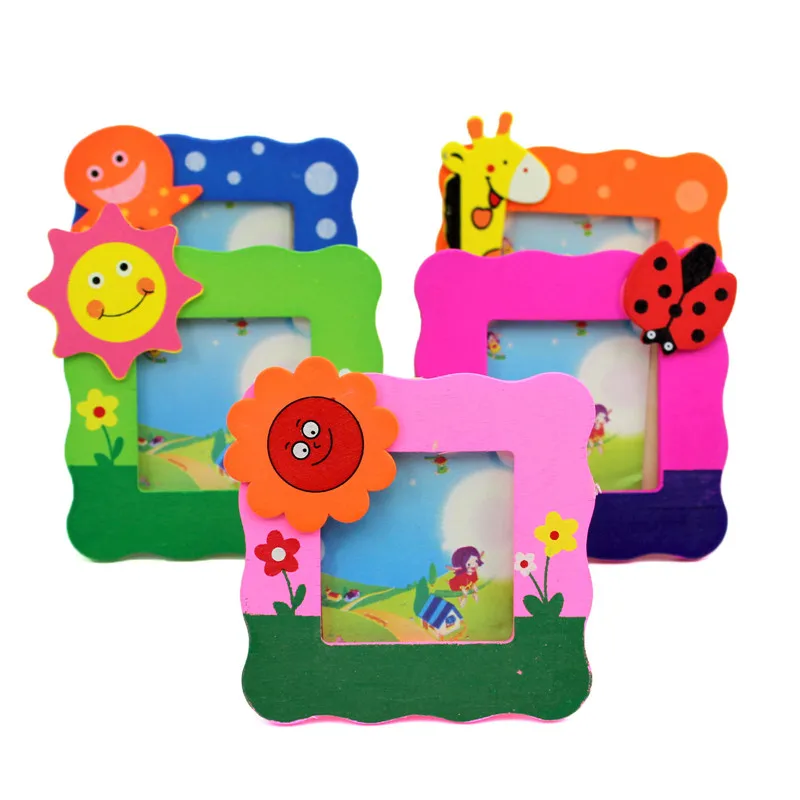 

1Pc Ramdom Color Cartoon Pattern Colorful Wooden Photo Frame Kids Picture Frame Home Bedroom Decoration