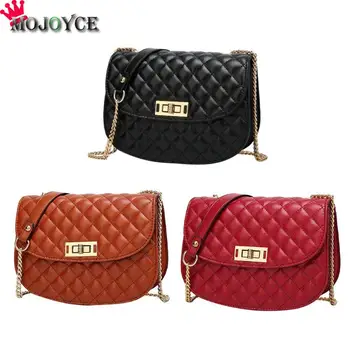 

Simple Women Plaid PU Leather Shoulder Bags Messenger Bag Girls Ladies Casual Chain Pure Color Crossbody Bags