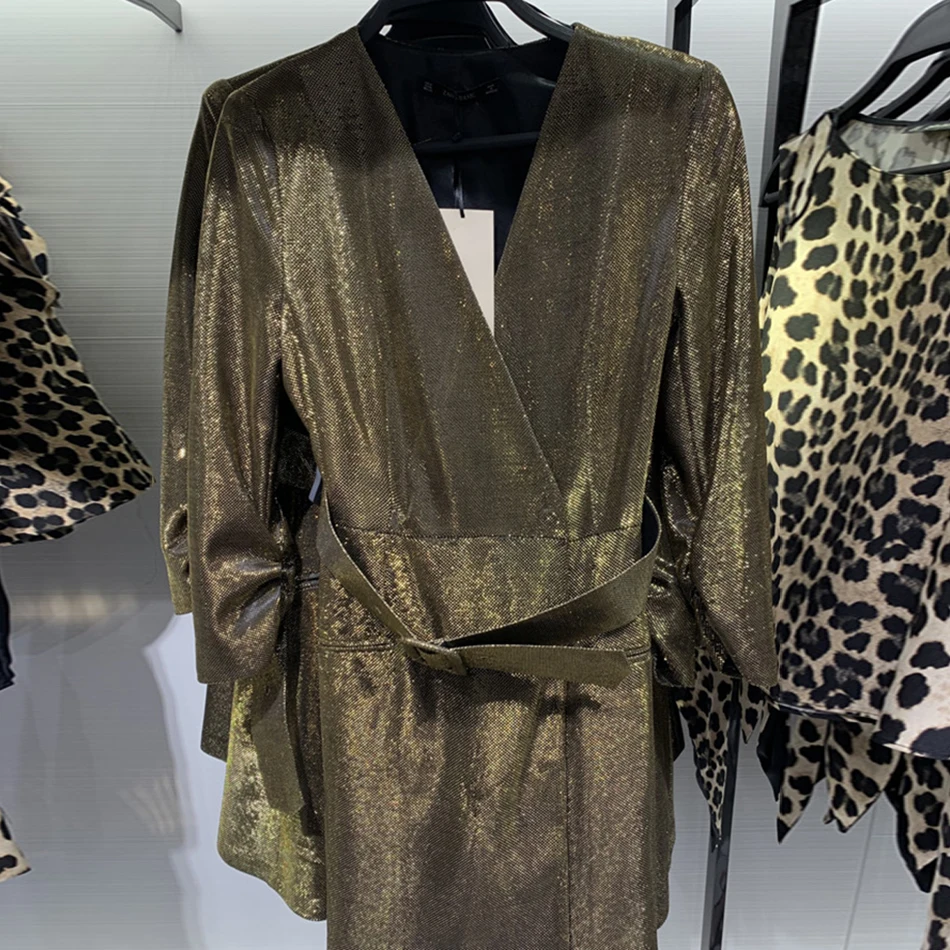 novo luxo vestido de mangas compridas das mulheres com decote em v de ouro cinto Клубная одежда Сексуальное Вечернее Платье облегающее платье